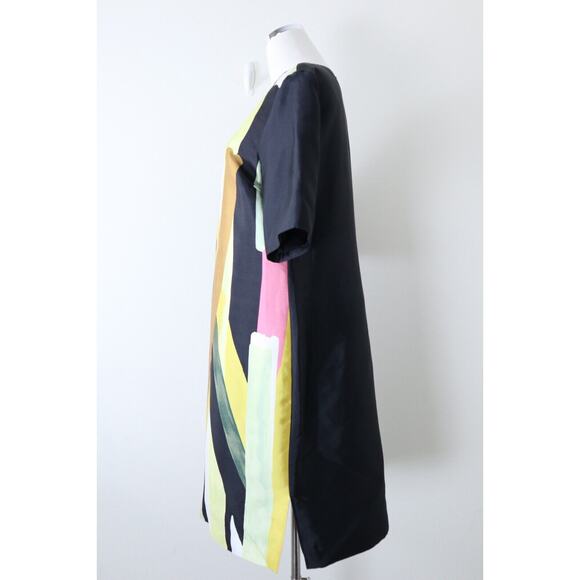 St John Size 10 Abstract Print Sheath Dress Silk Wool Colorblock Short Sleeve - Picture 8 of 13